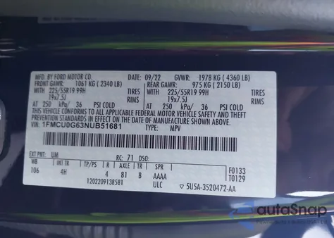 2022 Ford Escape Se from USA, damaged, VIN 1FMCU0G63NUB51681